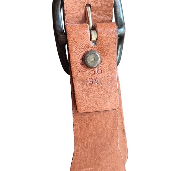 34 Vintage Belt Levi's Canvas Leather Brass Buckle Cream Preppy Stripe 1980's - Picture 4 of 5